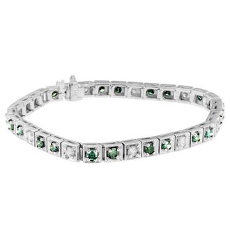 House of Brilliance 14K White Gold White And Treated Blue Diamond Bracelet