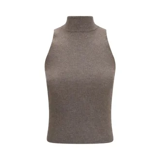 Brunello Cucinelli Brown Cashmere Sleeveles Womens Sweater