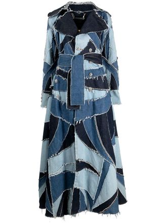 Philipp Plein denim-patchwork double-breasted coat - women - Cotton/Polyester - S - Blue