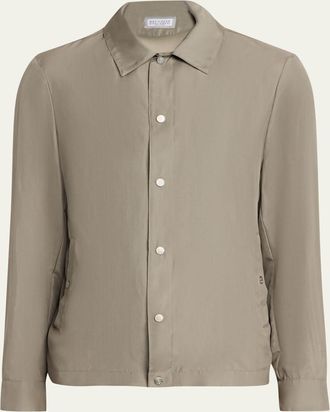 Brunello Cucinelli Mens Silk Blend Snap-Front Shirt Jacket