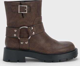 Charles & Keith Metallic Buckled Ankle Boots