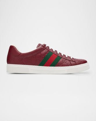 Gucci Men & apos;s Ace GG Embossed Leather Low-Top Sneakers