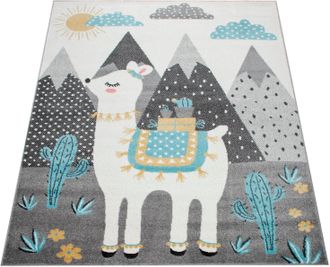 Paco Home Kinderteppich »Nino 882« rechteckig 13 mm Höhe Spielteppich, Kurzflor, Motiv Berge & Lama, Kinderzimmer