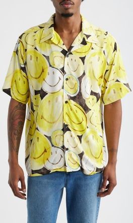 Market SMILEY All the Time Camp Shirt in Yellow/Black at Nordstrom, Size Xx-Large