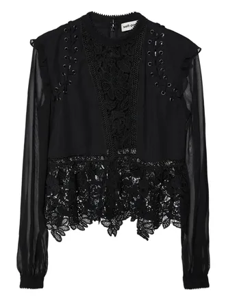Self Portrait pre-owned lace-trimmed blouse - Black