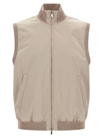 Brunello Cucinelli Beige Solid Mock Collar Jacket