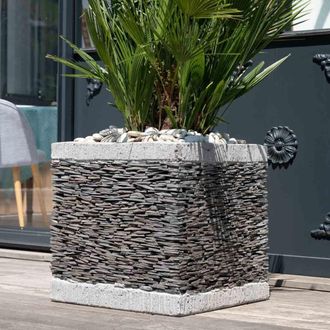 Wanda Collection Maceta Tiesto Jardinera Cubo Pizarra 50 Cm Jard&iacute;&shy;n Terraza Piedra Natural