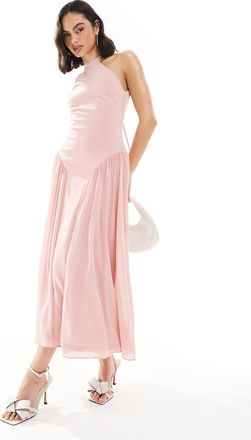 Tfnc Bridesmaid high neck maxi dress with full skirt in dusky pink