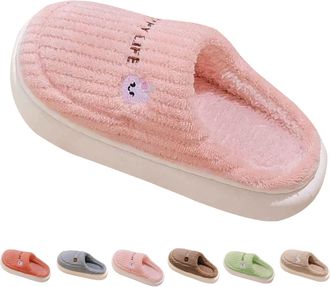 Generic Womens Plush House Slippers Size 4 Warm Cozy Memory Foam, Winter Slip-On Home Shoes, Ladies Thick Soled Non Slip Slippers for Indoor Outdoor Pink