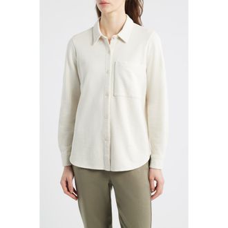 Eileen Fisher Classic Collar Organic Cotton French Terry Button-Up Shirt in Bone at Nordstrom, Size Xx-Small