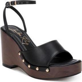 London Rag Colada Ankle Strap Studded Wedge Sandal in Black at Nordstrom Rack, Size 6.5