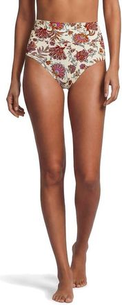 Lands End Chlorine Resistant Pinchless High Waisted Bikini Bottoms in Egret White Ornate Floral at Nordstrom, Size 16