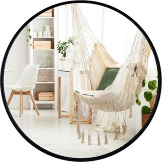 Costway Specchio Rotondo 61 cm, Specchio da Parete con Cornice in Metallo Spazzolato Opaco Antiruggine, Specchio Moderno per Bagno Soggiorno Ingresso