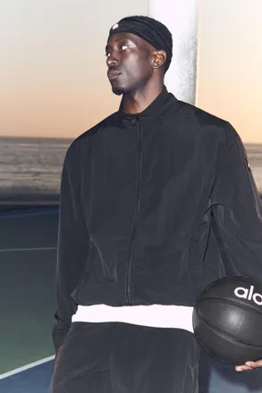 Alo | Takeaway Track Full Zip Jacket in Black, Size: Medium