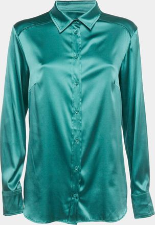 Max Mara Green Silk Satin Full Sleeve Button Front Shirt
