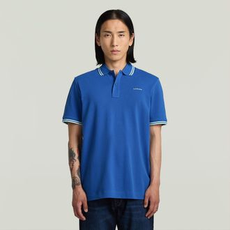 G-Star Chest Logo Striped Polo - Midden blauw - Heren