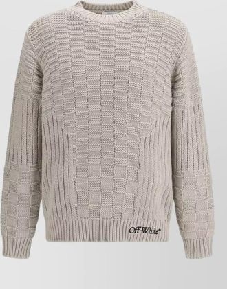 Off-white ribbed cotton crew-neck sweater
