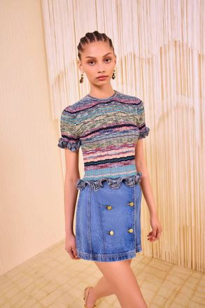 Ulla Johnson Miya Short Sleeve Knit Top In Azurite