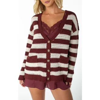Roxy Tamarindo Open Stitch Cardigan in Port at Nordstrom, Size Xx-Large