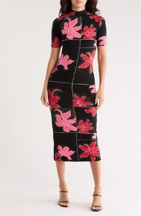 Desigual Floral Short Sleeve Rib Knit Dress in Red at Nordstrom Rack, Size X-Small