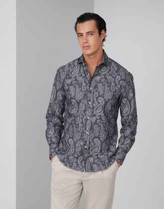Brunello Cucinelli Gray Cotton Pattern Mens Shirt