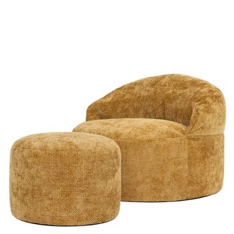 Icon Brand Puf sill&oacute;n con reposapi&eacute;s redondo de tejido chenilla, amarillo mostaza