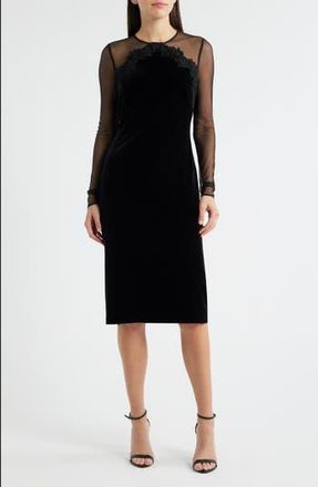 Vince Camuto Floral Appliqu&eacute; Long Sleeve Velvet Cocktail Dress in Black at Nordstrom Rack, Size 4