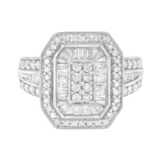 House of Brilliance Silver 3/4 Cttw Round and Baguette Diamond Cathedral Ring at Nordstrom, Size 7