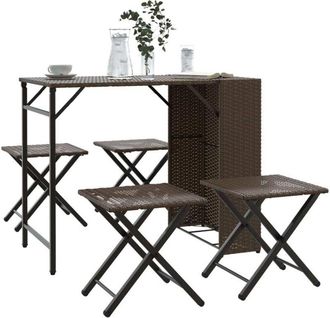 vidaXL Juego De Comedor De Jard&iacute;n Plegable 5 Piezas Rat&aacute;n Pe Marr&oacute;n Vidaxl