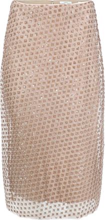 Vince sequin-embellished double-layer straight skirt - women - Polyester - 6 - Neutrals