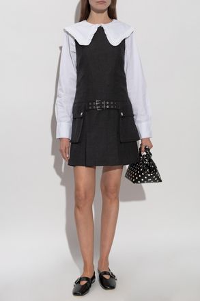 Ganni Dress With A Decorative Belt, Womens, Grey