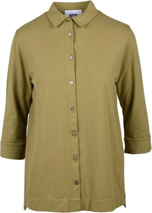 Alpha Studio Khaki Classic Button-Down Stretch Cotton Shirt