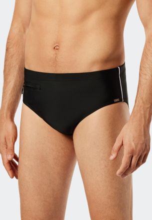 Schiesser Badeslip SCHIESSER Nautical Casual, Herren, Gr. 5, N-Gr, schwarz (000, schwarz), Baumwolle, unifarben mit Farbeinsatz, Badehosen Badeslip, mit extra f