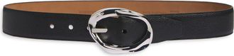 Nordstrom Cora Oval Buckle Leather Belt in Black- Silver at Nordstrom, Size X-Small