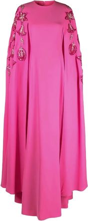 Dina Melwani Abito da sera con ricamo a fiori - Rosa