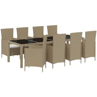 vidaXL Set De Comedor De Jard&iacute;n 9 Pzas Y Cojines Rat&aacute;n Sint&eacute;tico Beige Vidaxl