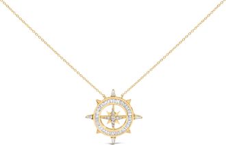 House of Brilliance 14K Yellow Gold Plated Sterling Silver 1.0 Cttw Diamond Compass Pendant Necklace