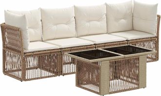 vidaXL Conjunto De Sof&aacute;s De Jard&iacute;n 5 Uds. Beige Rat&aacute;n Sint&eacute;tico Vidaxl