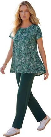 Roaman's Plus Size Ultimate Cotton Crewneck Short Sleeve Swing Tee in Emerald Rustic Paisley at Nordstrom, Size Medium