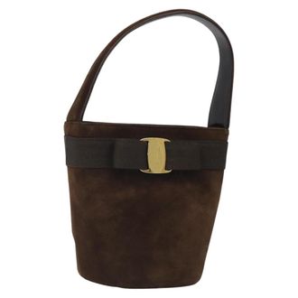 Ferragamo Vala Handbag Suede Brown Suede Handbag (Pre-Owned)