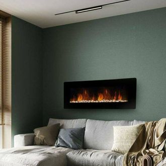 Dmora Chimenea El&eacute;ctrica Dtamburin, Estufa El&eacute;ctrica, Hogar El&eacute;ctrico De Pared, Chimenea Moderna, Made In Italy, 11x127 H50 Cm, Negro - Dmora