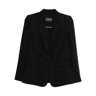 Emporio Armani Blazers, female, Black, Size: 2XS Single-Breasted Pinstriped Lurex Jacket