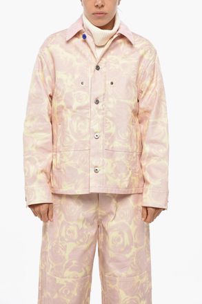 Burberry Denim Jacket with Floral Pattern and Ribbed Velour Collar Burberry