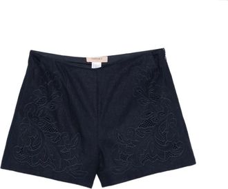 Twinset Floral-embroidered Shorts - Dames - Bermuda - Blauw - S - Katoen - Korte Broeken