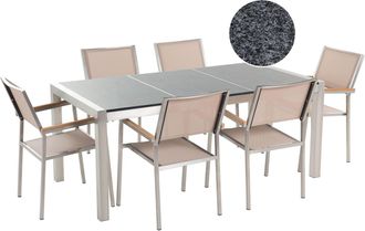 Beliani Conjunto De Comedor De Jard&iacute;n Beige Con Mesa 180 X 90 Cm De Granito Gris 6 Sillas Grosseto