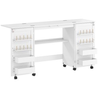 HOMCOM Mesa de costura 160x40x81.5 cm blanco