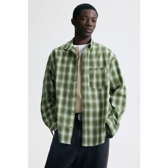 H&M Relaxed Fit Shirt in Khaki Green/checked at Nordstrom, Size Xxx-Large