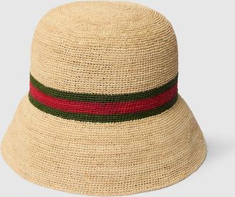 Gucci Woven Fabric Hat With Web, Green, Straw
