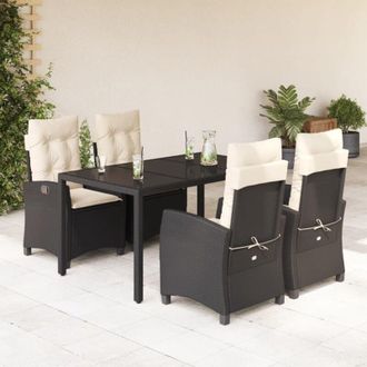vidaXL Set De Muebles Jard&iacute;n 5 Pzas Con Cojines Rat&aacute;n Sint&eacute;tico Negro Vidaxl