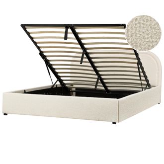 Beliani Cama Moderna Con Almacenaje De Boucl&eacute; Beige Claro 160 X 200 Cm Quillien
